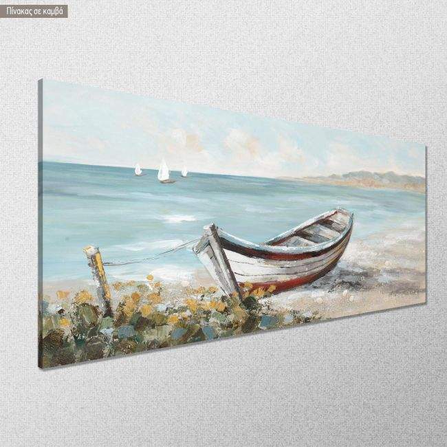 Canvas print Boat by the sea side, panoramic