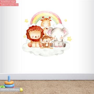 Kids wall sticker Baby animals under the rainbow
