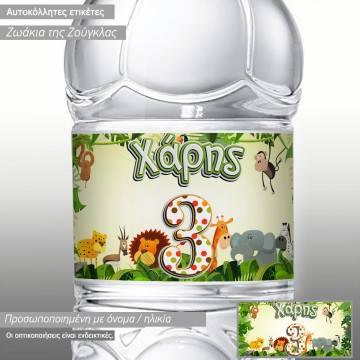 Αυτοκόλλητη ετικέτα γενεθλίων, Wild animalsμε όνομα και ηλικία