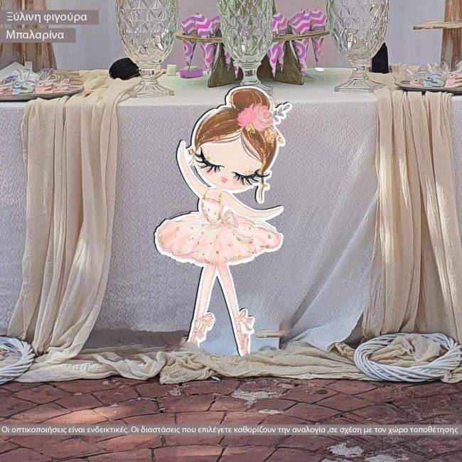 Wooden figure printed Princess Ballerina pink
