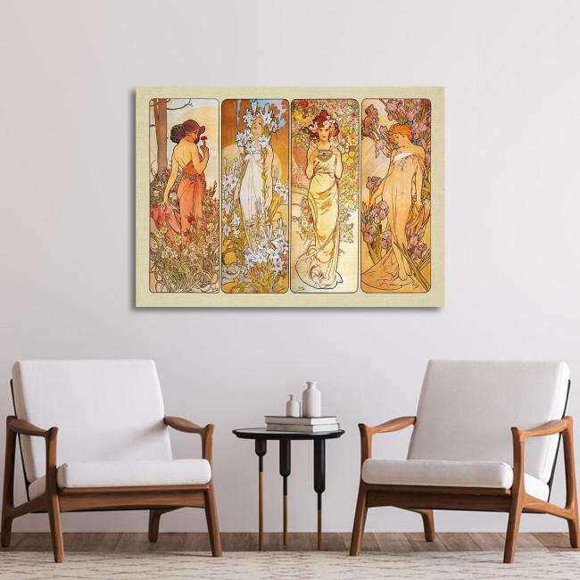 Πίνακας ζωγραφικής The flowers, A.Mucha, αντίγραφο σε καμβά, λεπτομέρεια