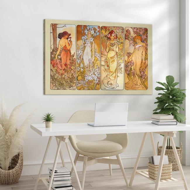 Πίνακας ζωγραφικής The flowers, A.Mucha, αντίγραφο σε καμβά, κοντινό