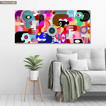 Πίνακας σε καμβά Abstract Geometric Group of People πανοραμικός