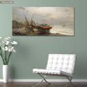 Canvas print Fishing boats along shore, Volanakis panoramic