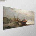 Canvas print Fishing boats along shore, Volanakis panoramic