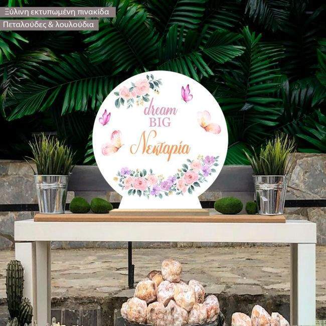 Wooden printed sign, Flowers & butterfliespersonalized
