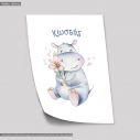 Poster Lovely watercolorpainted little hippo