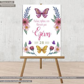 Canvas printwelcome to my baptism , Butterflies and flowers