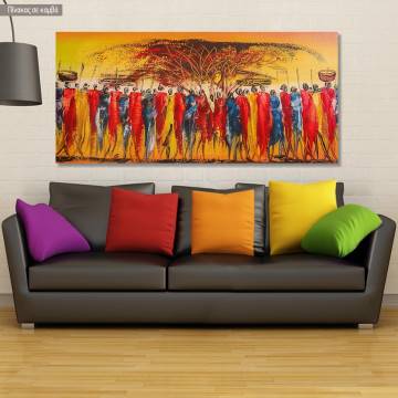 Canvas print African tribe gathering, panoramic