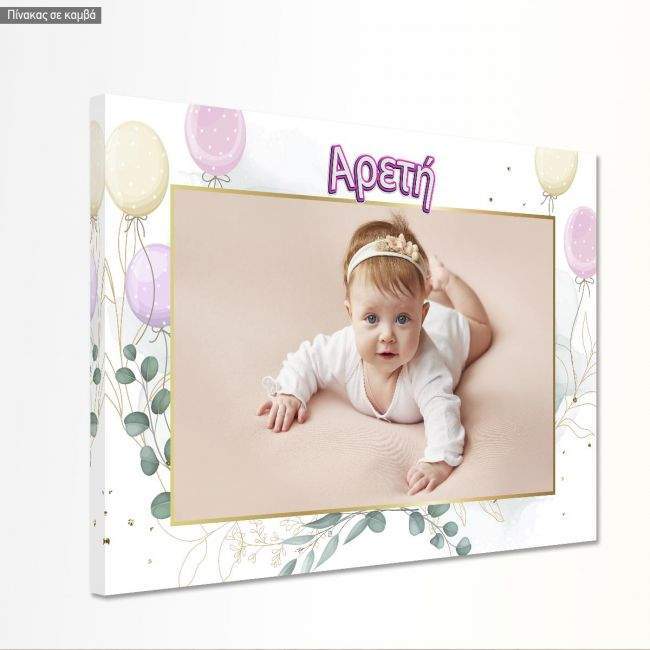 Canvas print Baptism decoration girly, personalized with photo