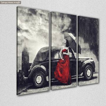 Πίνακας σε καμβά Red lady vintage impasto, τρίπτυχος 2