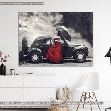 Canvas print Red lady vintage impasto