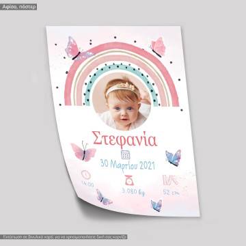 Birthday Posterwith photo Rainbow and butterflies 2