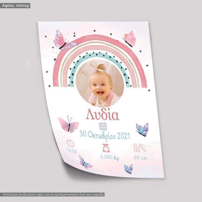 Birthday Posterwith photo Rainbow and butterflies