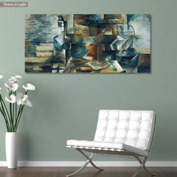 Canvas print Bottle and fishes detail, Braque G, panoramic