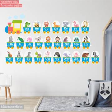 Wall stickers Train alphabet and animals blue
