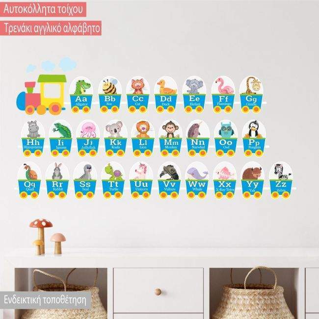 Wall stickers Train alphabet and animals blue