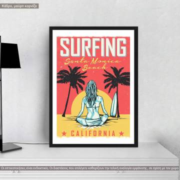 Travel destination, Santa Monica beach, poster