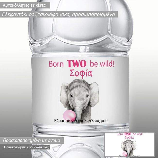 Sticker label Birthday pink bubble elephant
