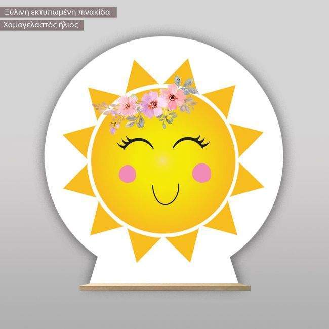 Wooden Cany bar sign, Smiley sun and flowers