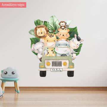 Kids wall stickers Cute little animals driving a car 2