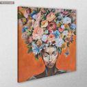 Πίνακας σε καμβά  Flowered woman on orange, τετράγονος, κοντινό