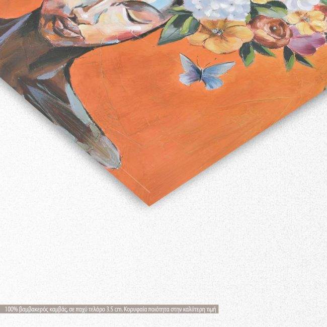 Πίνακας σε καμβά  Flowered woman on orange, τετράγονος, λεπτομέρεια