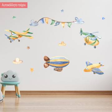 Kids wall stickers Watercolor cute planes