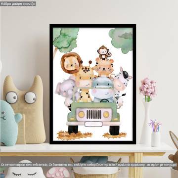 Poster Safari animals ridingjeep