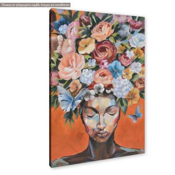 Πίνακας σε καμβά Flowered woman on orange Καμβάς τελαρωμένος Όψη 1 2