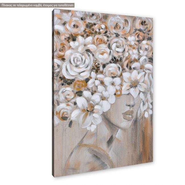 Πίνακας σε καμβά, Flowered woman on brown, κοντινό