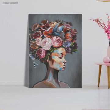 Πίνακας σε καμβά, Flowered woman on gray