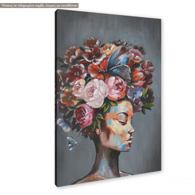 Canvas print, Flowered woman on gray