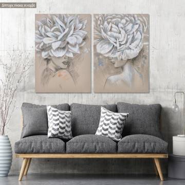 Πίνακας σε καμβά Flowered woman coal drawing, δίπτυχος