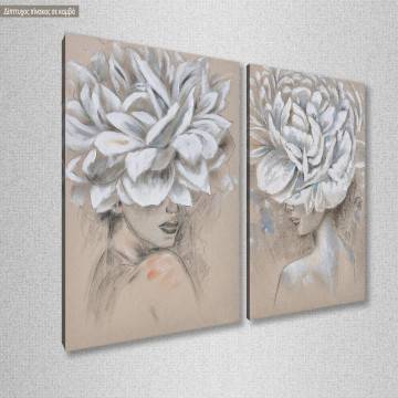 Flowered woman coal drawing, two panels 2