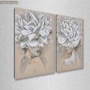 Flowered woman coal drawing, two panels