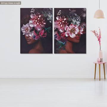Πίνακας σε καμβά Flowered woman on purple, δίπτυχος