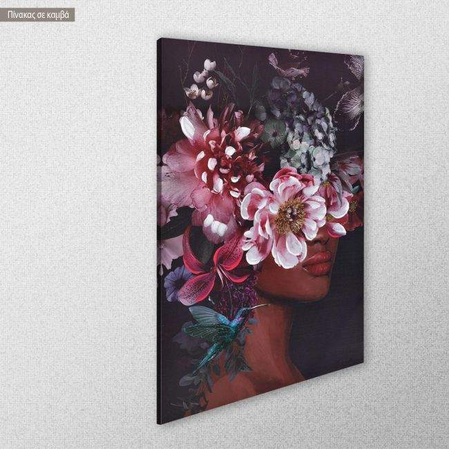 Πίνακας σε καμβά, Flowered woman on purple II, κοντινό