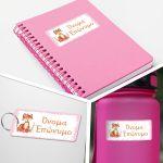 School Stickers labels watercolor flowers fox personalized