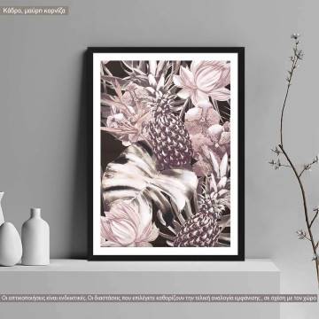 Leaves, flowers and pineapples, poster