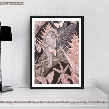 Pink gray fish bird, poster