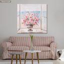 Πίνακας σε καμβά Pink roses in a vase by the window