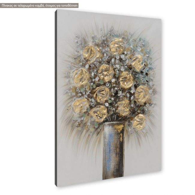 Πίνακας σε καμβά Gold roses in a Vase, κοντινό