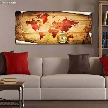 Canvas print Old map with compass, panoramic