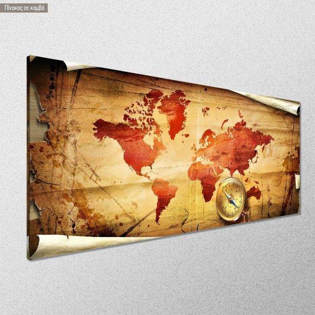 Canvas print Old map with compass, panoramic