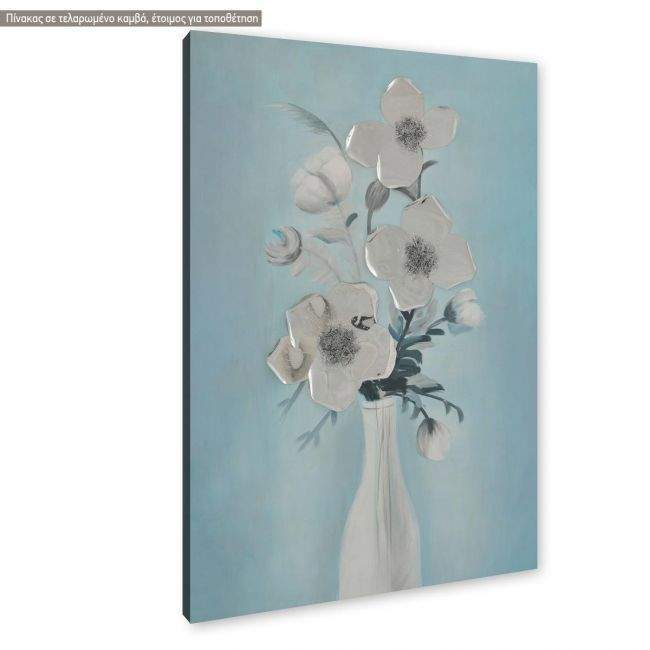 Πίνακας σε καμβά Vase with flowers turquoise  hue, κοντινό