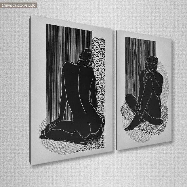 Female figure, pencil, two panels