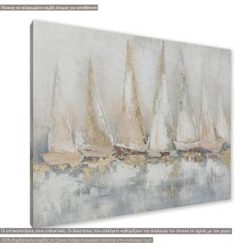 Canvas print Sailing yachts horizontal, stretched canvas for Islands sea decor, featuring abstract sailboats with gold texture on water 2