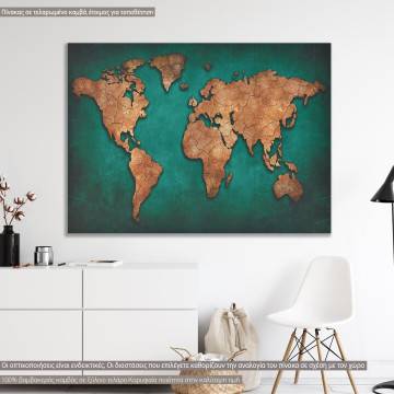 Πίνακας σε καμβά World map on green background 