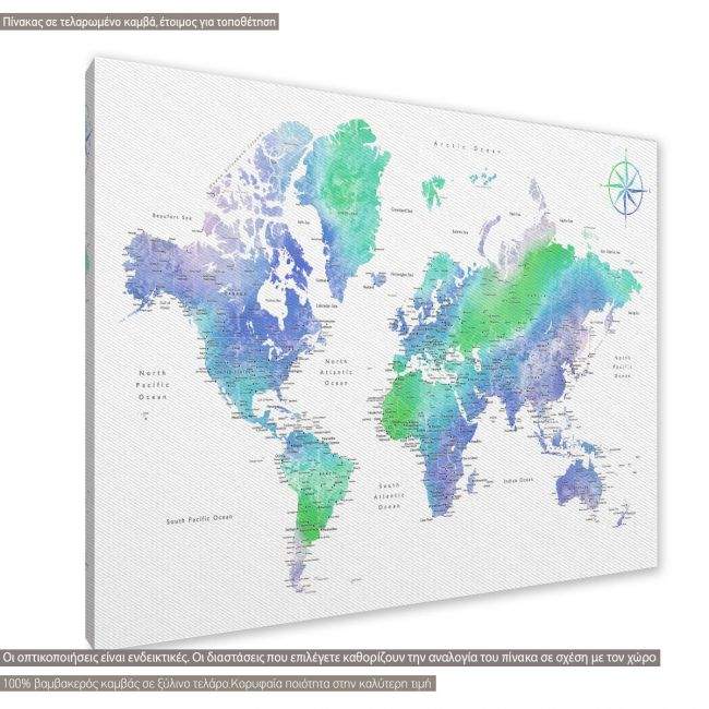 Canvas print Green blue world map